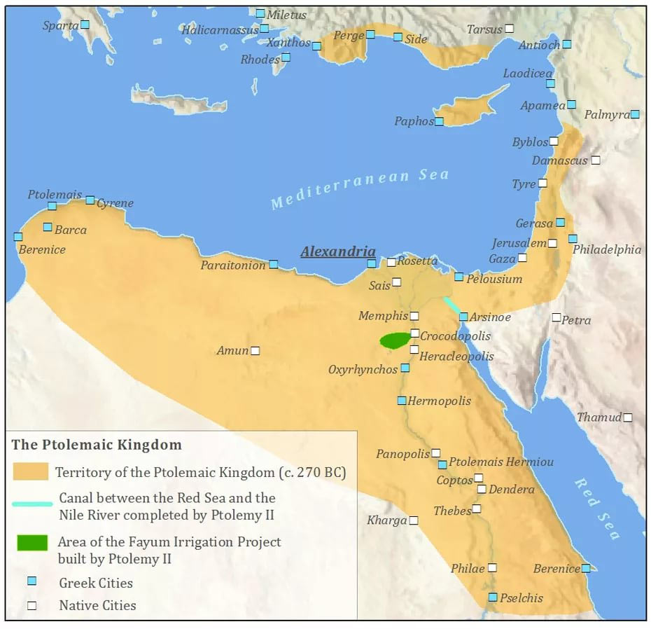 Птолемеевский Египет - как видно из карты, Птолемею и его наследникам достался один из самых жирных кусков от империи Александра Македонского