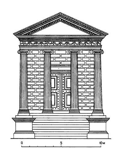 Архитектура Древнего Рима. Рим. Бычий рынок. Храм Фортуны Вирилис. 42—38 гг. до н. э. Реконструкция фасада