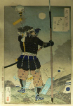 Укие-э печати генерала самураев, держащего яри в правой руке