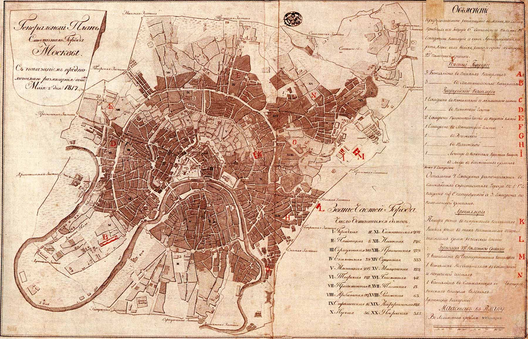 Старинная карта Москвы, 1817 год