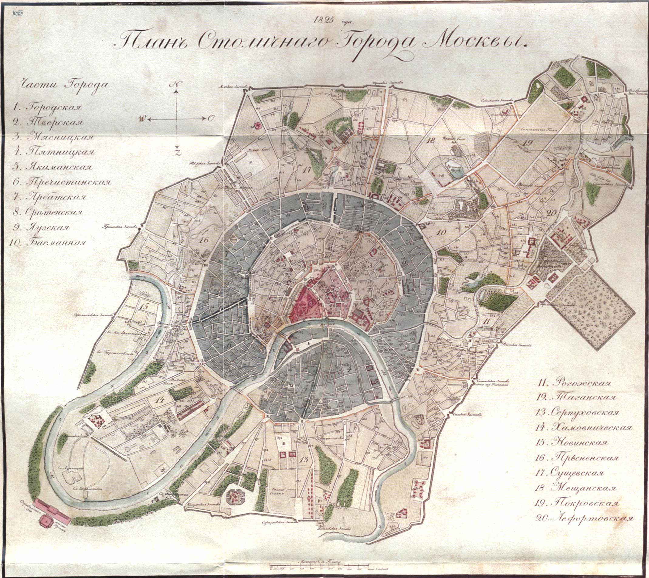 Старинная карта Москвы, 1825 год