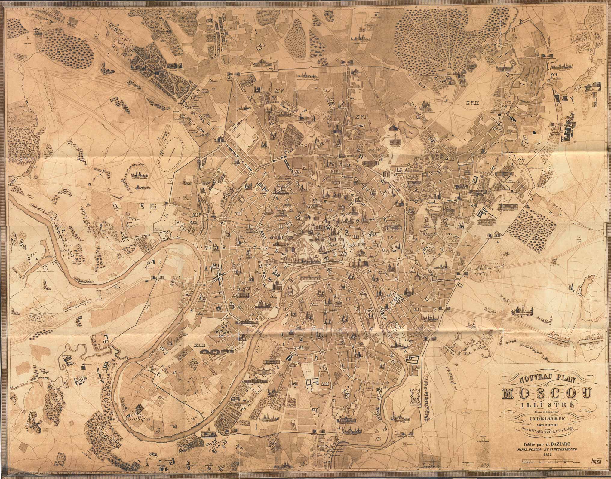 Старинная карта Москвы, 1852 год