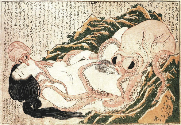 Хокусай «Осьминог и ныряльщица», 1814, гравюра по дереву . Изображение № 2.