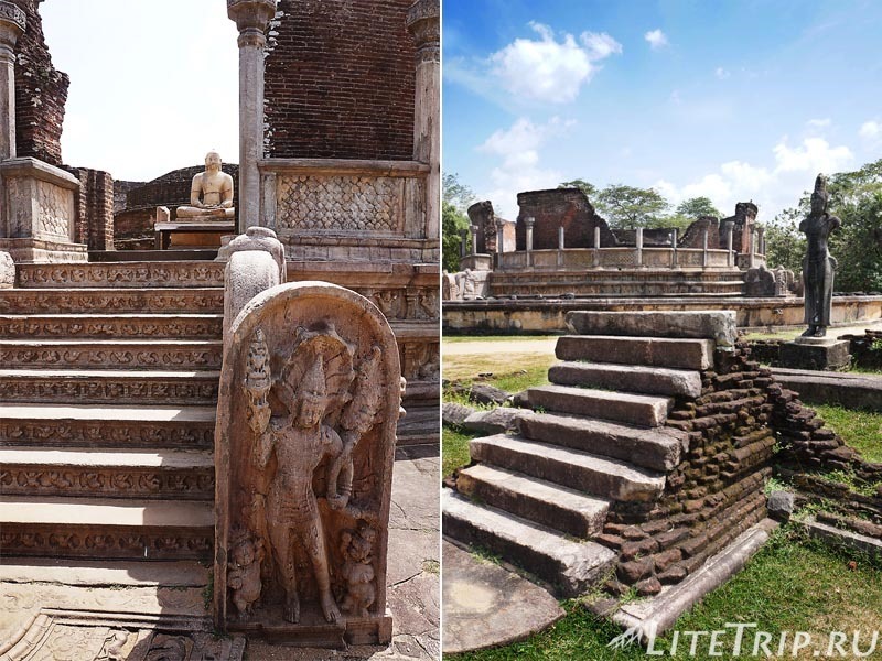 Шри-Ланка. Полоннарува - круглый дом реликвий Ватадаге и каменные статуи