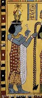 Изображение Сешат с богинями Уто и Нехбет. Деталь росписи маски мумии. Метрополитен-музей, Нью-Йорк, США