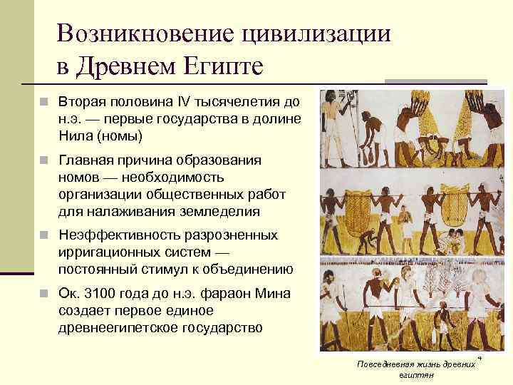 Возникновение цивилизации в Древнем Египте n Вторая половина IV тысячелетия до н. э. —