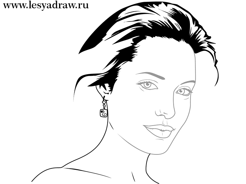 Как просто нарисовать портрет Анджелины Джоли - шаг 4