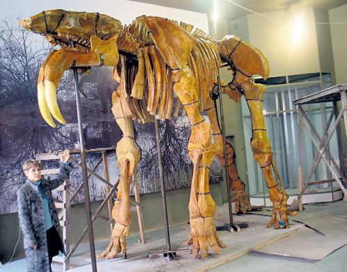 Сотрудница музея Ирина ГУСАЧ показывает, в чем придуманное изображение отличается от настоящего скелета