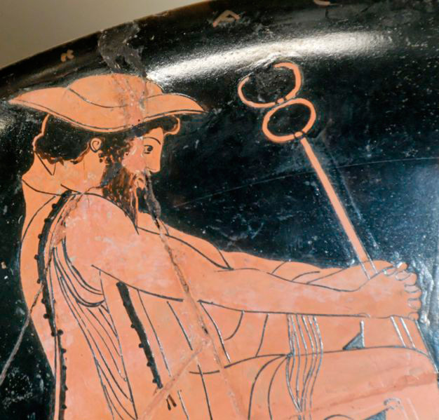 Древнегреческий бог торговли Гермес, изображенный на керамике того времени, 480-470 г.г. до н.э.