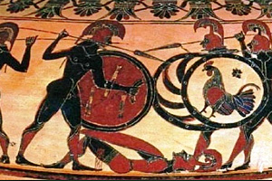 Битва греческих воинов с галлами. Фрагмент росписи вазы VII в. до н.э.