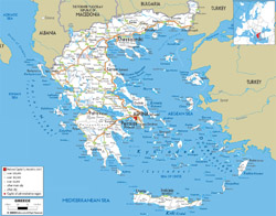 Детальная автодорожная карта Греции с городами и аэропортами.