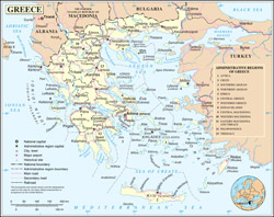 Большая политико-административная карта Греции с городами и аэропортами.