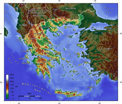 Физическая карта Греции.