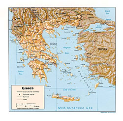 Политическая карта Греции с рельефом.