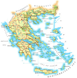 Автодорожная карта Греции с городами и аэропортами.