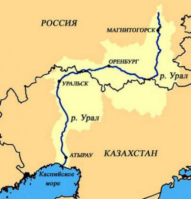 река Урал на карте