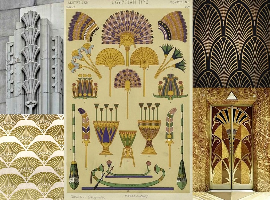 Традиционный декор Арт Деко в египетском стиле в виде веера-опахала 