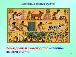 * Земледелие и скотоводство – главные занятия египтян 2.Основные занятия егип