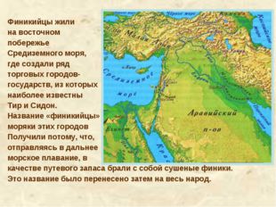 Финикийцы жили на восточном побережье Средиземного моря, где создали ряд торг