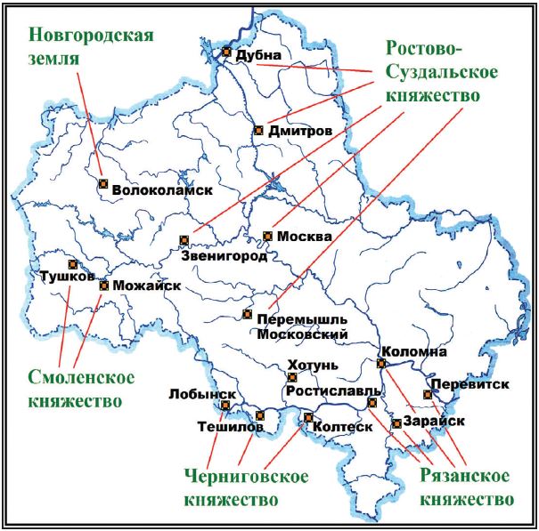 Схема древних городов Подмосковья