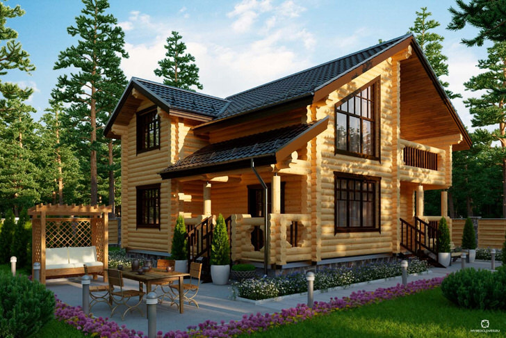 Загородный домик в деревенском стиле из сруба дерева - выбор большинства современных владельце недвижимости за городом. 
