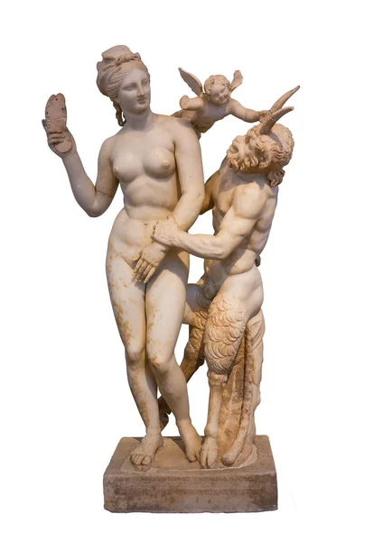 Древняя мраморная статуя Афродиты, Пан и Эрос (100 до н.э.) из Делоса остров, Киклады, Греция — стоковое фото