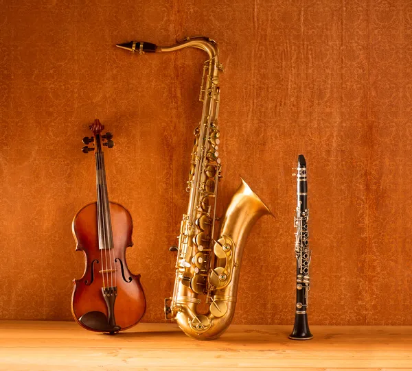 Классическая музыка саксофон тенор саксофон скрипки и кларнет Винтаж — стоковое фото