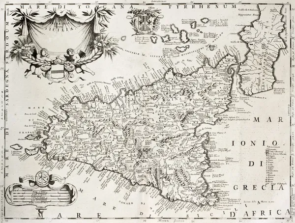 Старая карта Сицилия Сиракуза подробно — стоковое фото