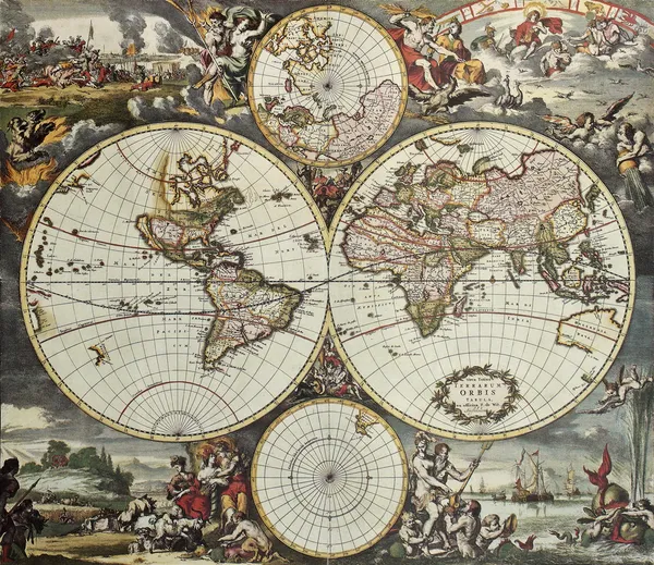 Старая карта полушарий мира Стоковое Изображение