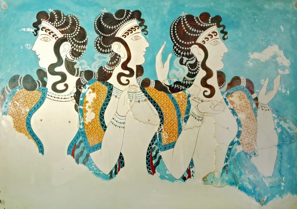 Древняя фреска из Кносского дворца на острове Крит, Греция Лицензионные Стоковые Изображения