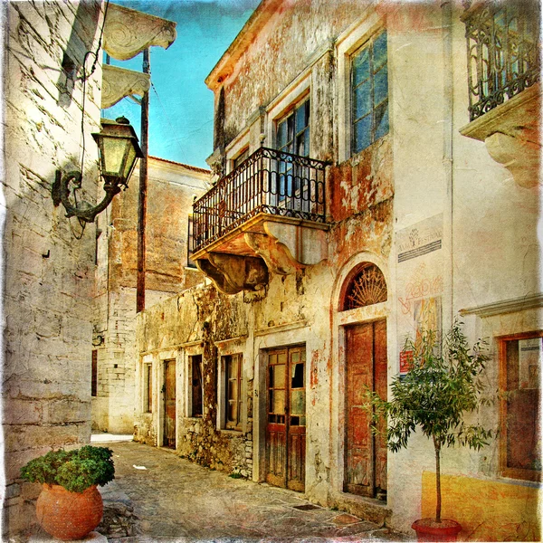 Старые иллюстрированные улицы Греции - артистическая картина Стоковое Фото
