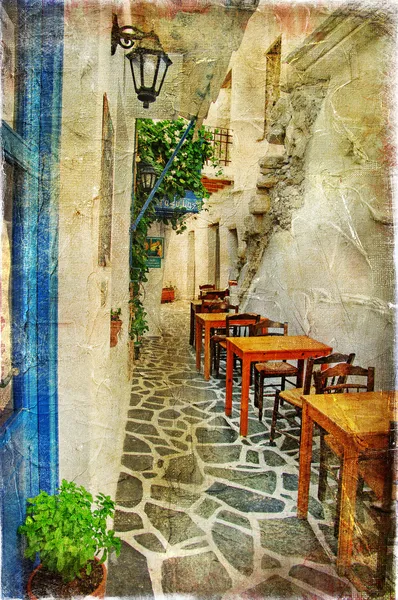 Традиционные греческие таверны - работа в живописи стиль Лицензионные Стоковые Фото