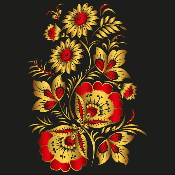 Цветочный фон вектор в традиционном русском стиле хохломской. желтые и красные цветы Лицензионные Стоковые Иллюстрации