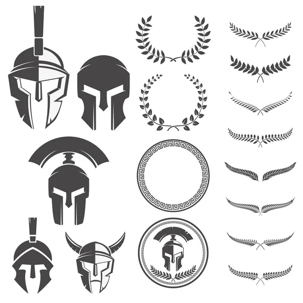 Set of the spartan warriors helmets and design elements for embl — стоковый вектор