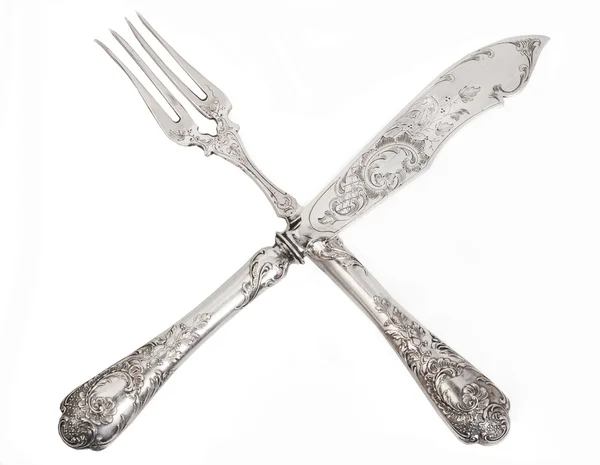 Серебро-вилка и нож Стоковое Изображение