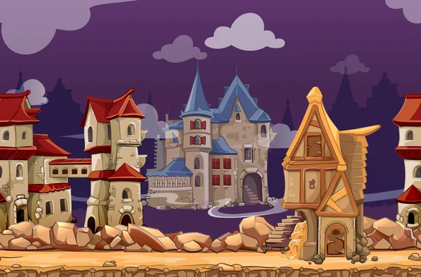 Средневековый город бесшовные пейзаж фон вектор для компьютерной игры Стоковая Иллюстрация