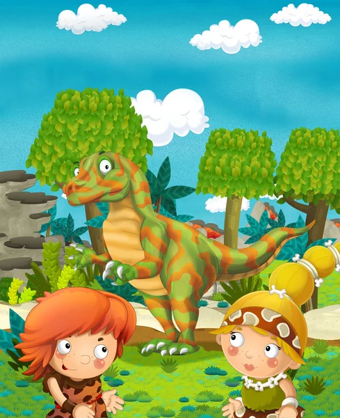 Счастливый динозавров - счастливые пары людей Стоковое Фото