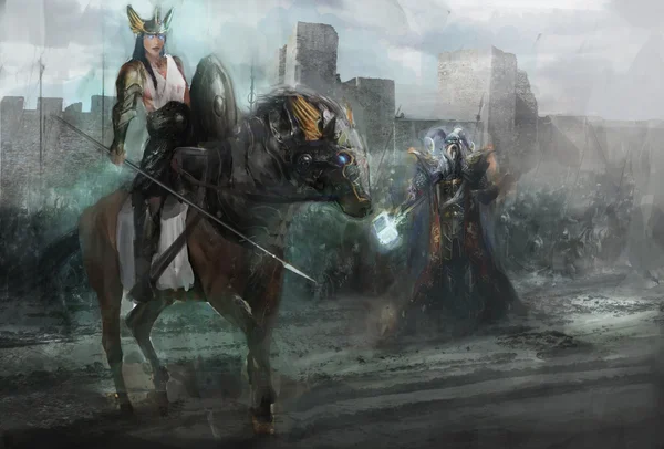 Валькирия и Тор ведущих героев из Валгаллы Стоковое Фото