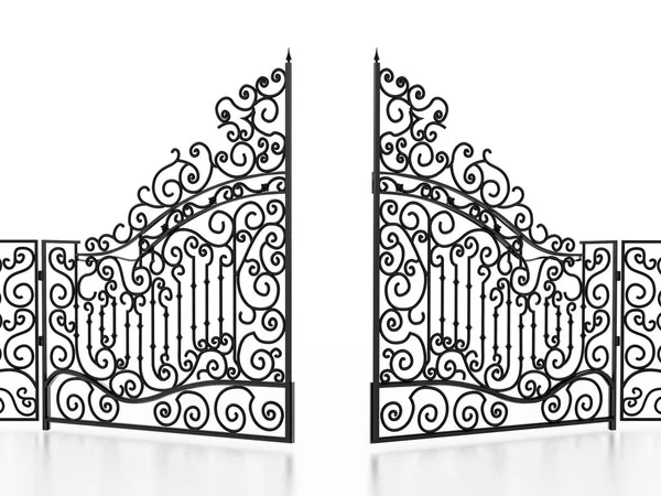 Ворота из кованого железа, изолированные на белом фоне. 3D иллюстрации — стоковое фото