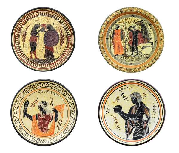 Набор из четырех древних греческих блюд, изолированные на белом фоне Стоковое Изображение