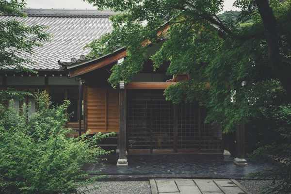 Japanese Temple Japanese Maple Tree Leaves Kyoto Vintage Film Style — стоковое фото