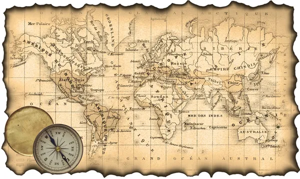Древняя карта мира. Компас Лицензионные Стоковые Изображения