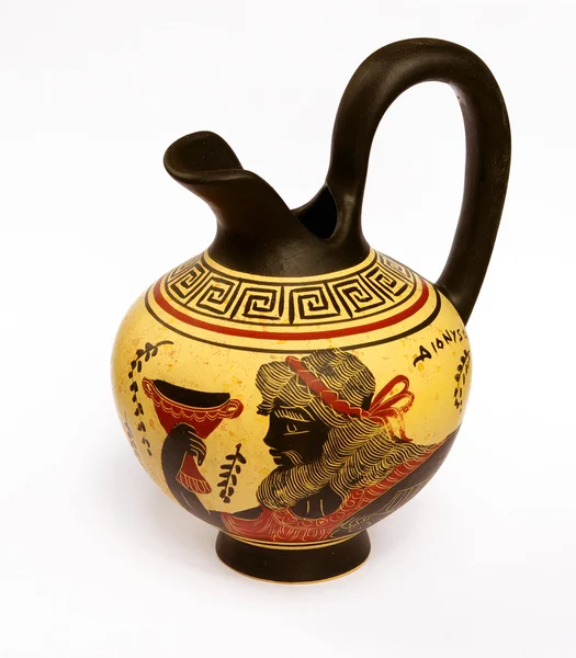 Кувшин с изображением древнего греческого бога вина Диониса — стоковое фото