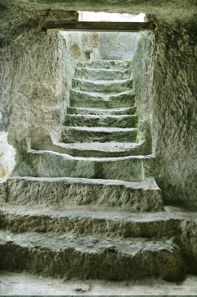 Лестница в развалинах древние пещерные города Стоковая Картинка